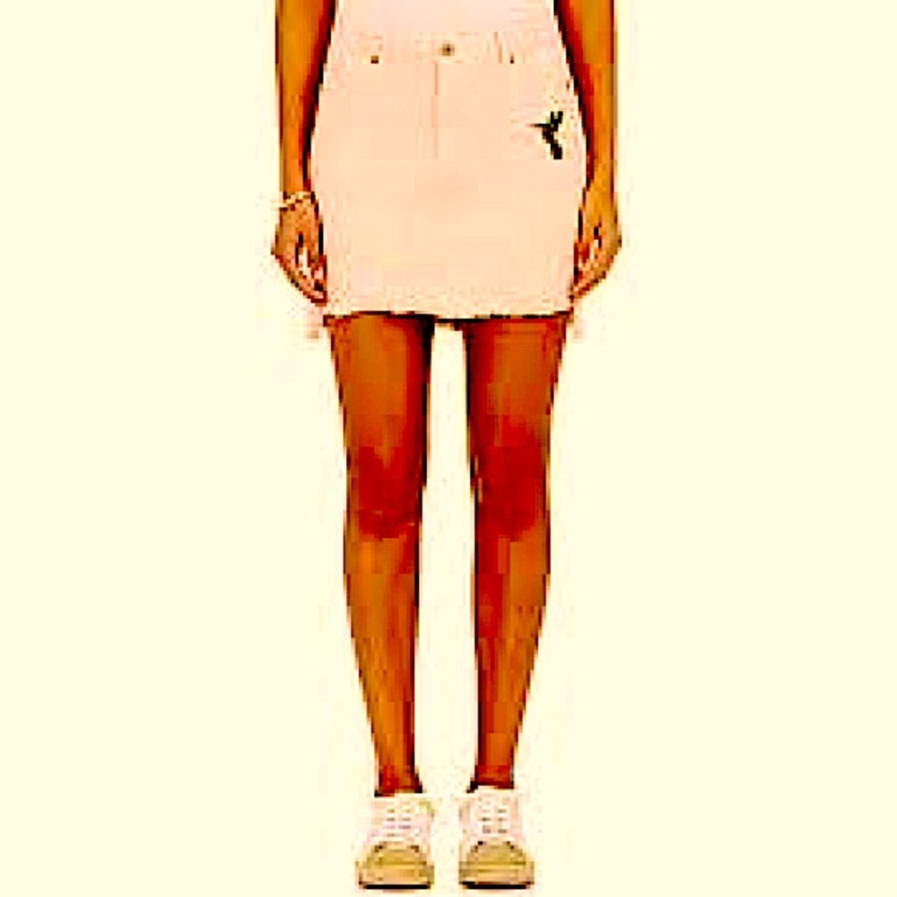 Sandrine Rose Yellow Denim Mini Skirt Embroidered Hummingbird NWT Size 25